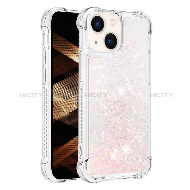 Silikon Hülle Handyhülle Gummi Schutzhülle Flexible Tasche Bling-Bling S01 für Apple iPhone 15 Rosa Plus