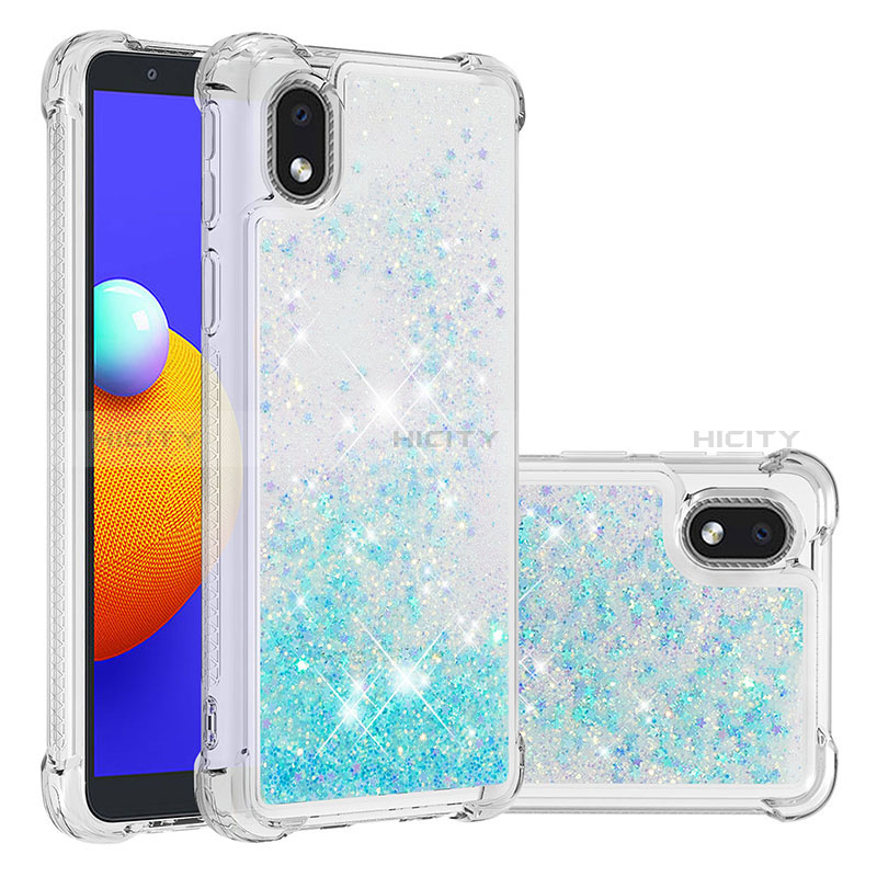 Silikon Hülle Handyhülle Gummi Schutzhülle Flexible Tasche Bling-Bling S01 für Samsung Galaxy A01 Core Hellblau Plus