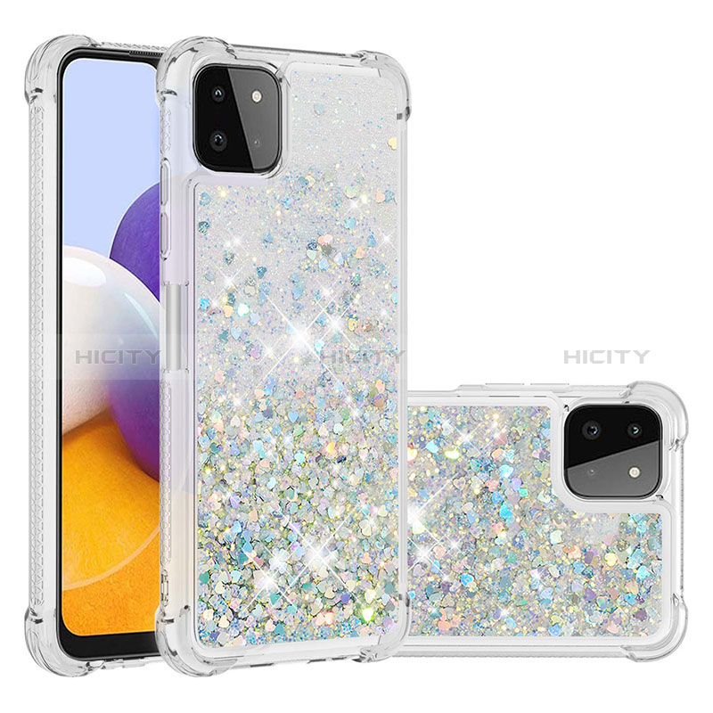 Silikon Hülle Handyhülle Gummi Schutzhülle Flexible Tasche Bling-Bling S01 für Samsung Galaxy A22s 5G Silber