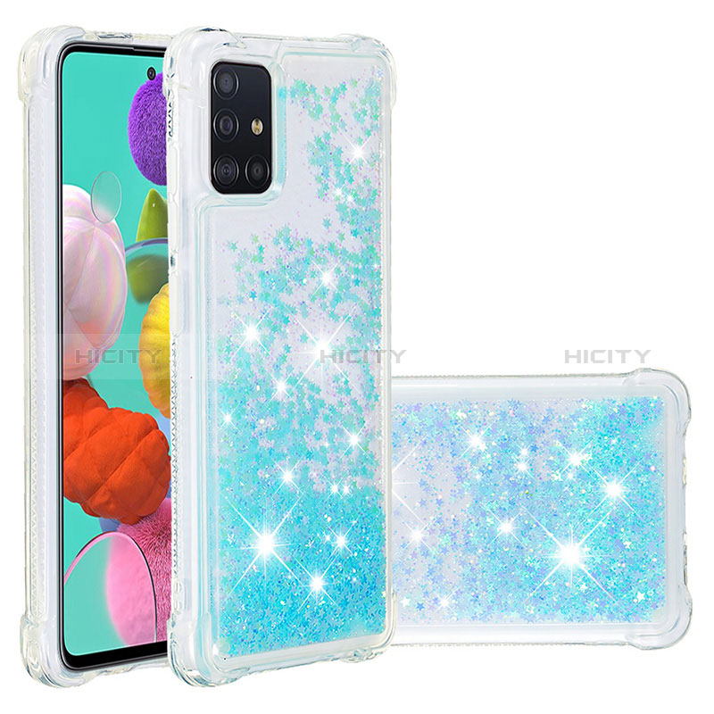 Silikon Hülle Handyhülle Gummi Schutzhülle Flexible Tasche Bling-Bling S01 für Samsung Galaxy A51 4G Hellblau