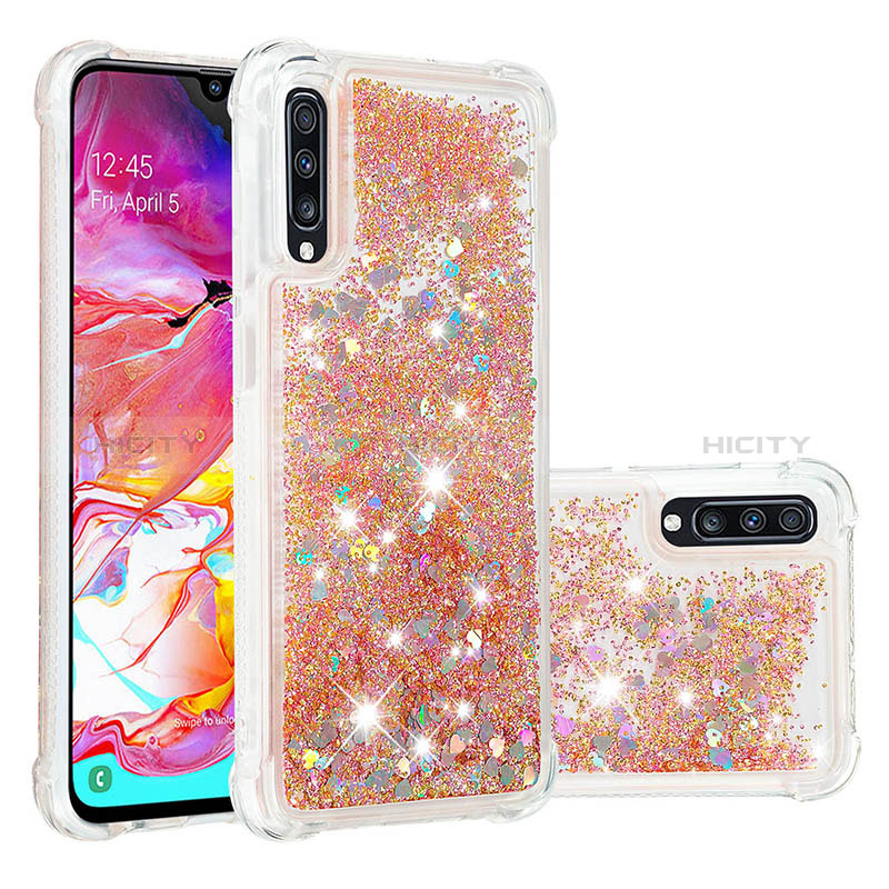 Silikon Hülle Handyhülle Gummi Schutzhülle Flexible Tasche Bling-Bling S01 für Samsung Galaxy A70 Gold