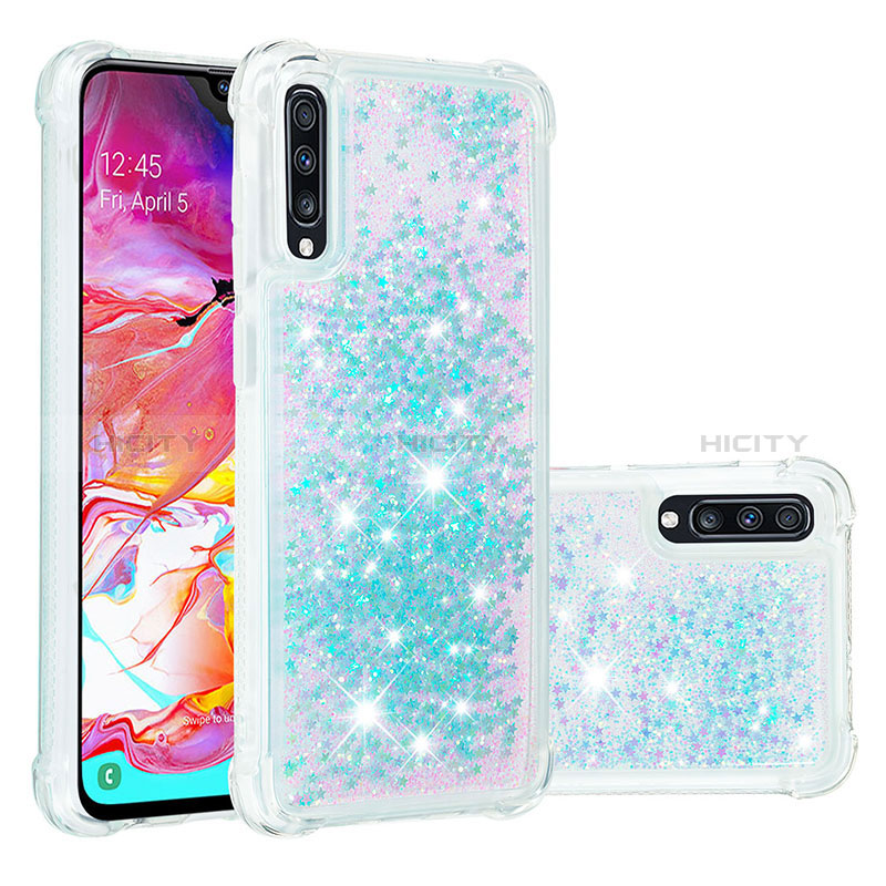 Silikon Hülle Handyhülle Gummi Schutzhülle Flexible Tasche Bling-Bling S01 für Samsung Galaxy A70 Hellblau Plus