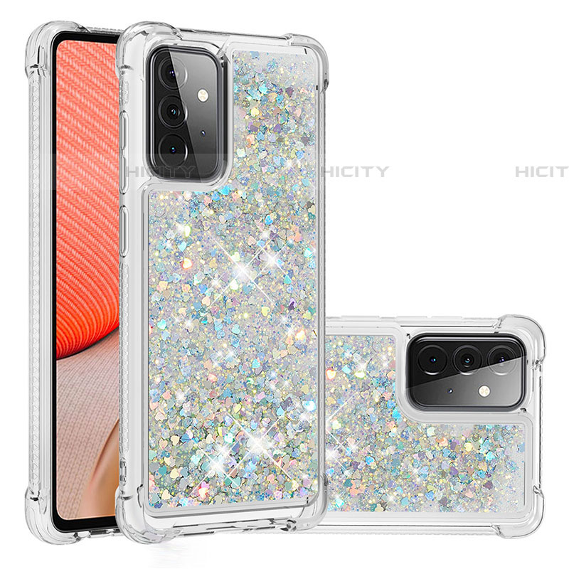 Silikon Hülle Handyhülle Gummi Schutzhülle Flexible Tasche Bling-Bling S01 für Samsung Galaxy A72 4G Silber Plus