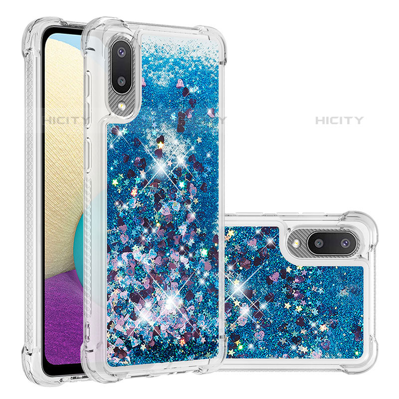 Silikon Hülle Handyhülle Gummi Schutzhülle Flexible Tasche Bling-Bling S01 für Samsung Galaxy M02 Blau