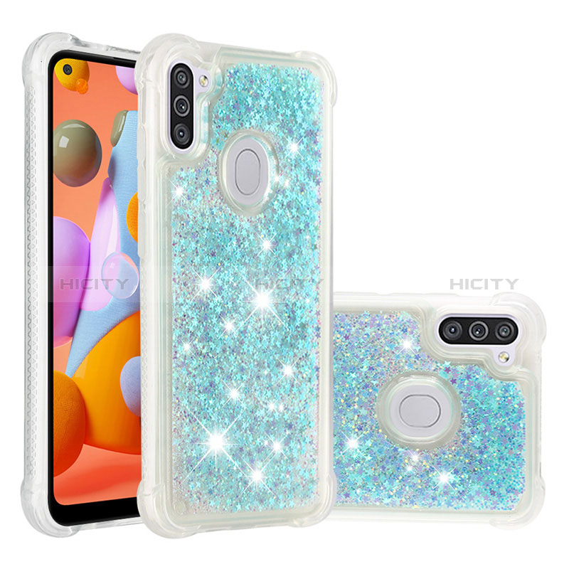 Silikon Hülle Handyhülle Gummi Schutzhülle Flexible Tasche Bling-Bling S01 für Samsung Galaxy M11 Hellblau