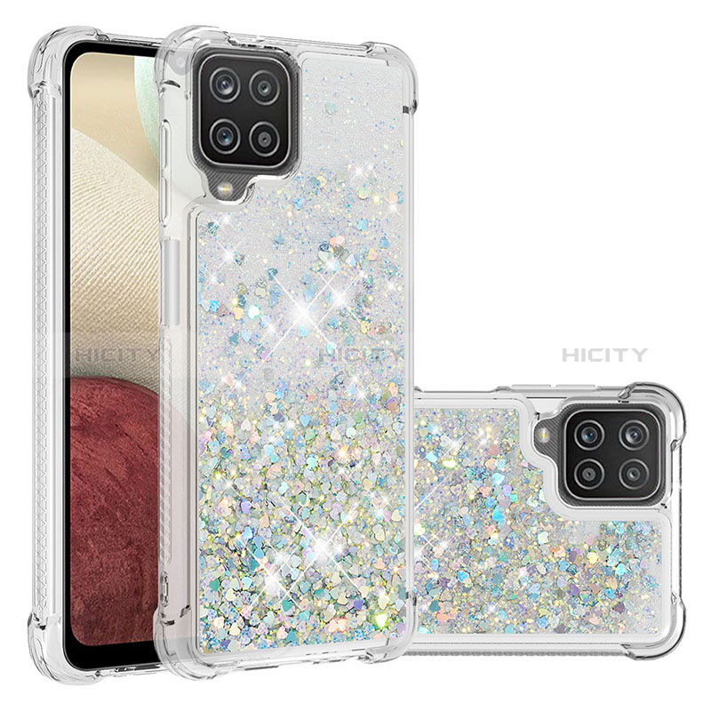 Silikon Hülle Handyhülle Gummi Schutzhülle Flexible Tasche Bling-Bling S01 für Samsung Galaxy M12 Silber