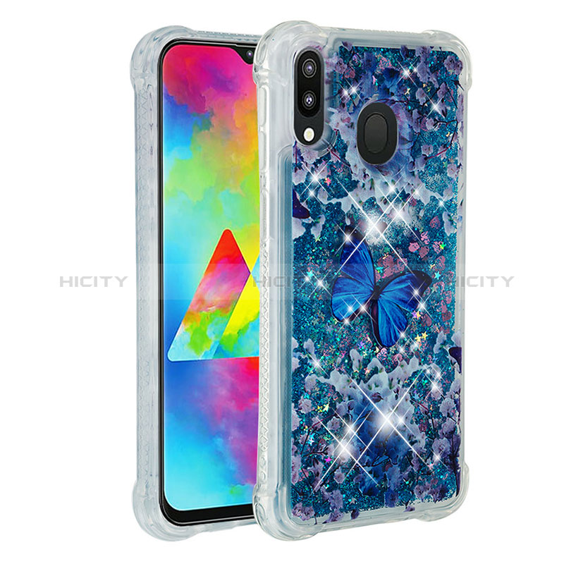 Silikon Hülle Handyhülle Gummi Schutzhülle Flexible Tasche Bling-Bling S01 für Samsung Galaxy M20 Blau