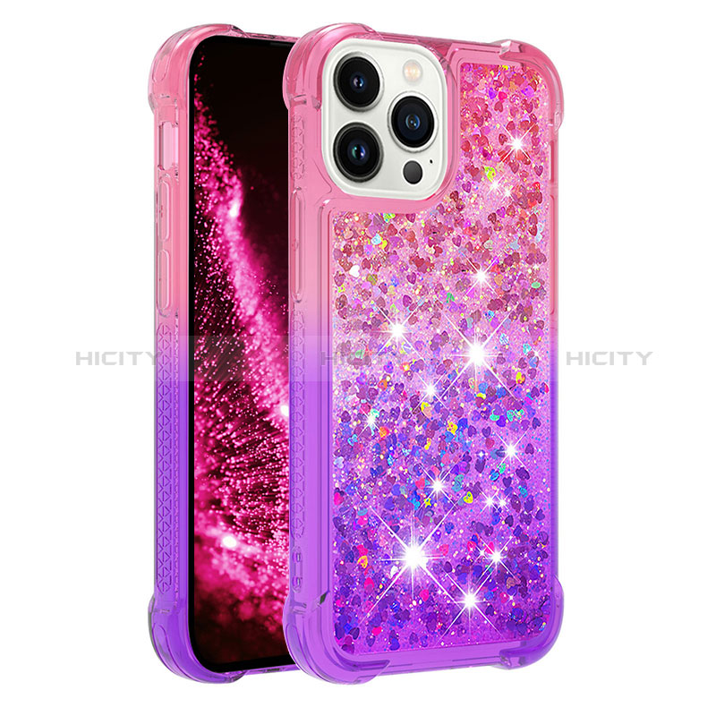 Silikon Hülle Handyhülle Gummi Schutzhülle Flexible Tasche Bling-Bling S02 für Apple iPhone 14 Pro Max Pink