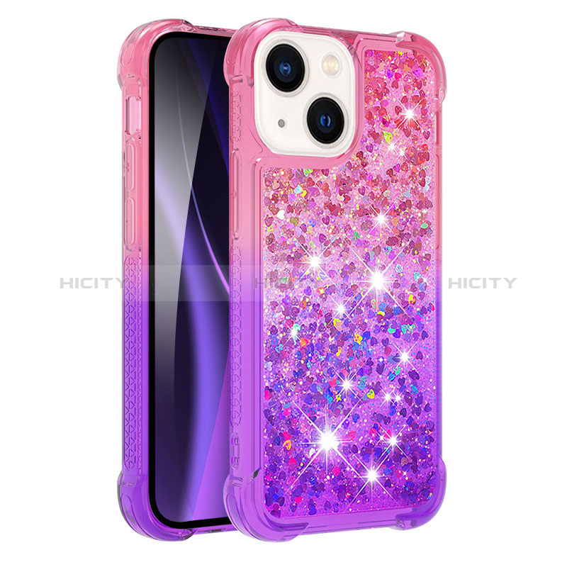 Silikon Hülle Handyhülle Gummi Schutzhülle Flexible Tasche Bling-Bling S02 für Apple iPhone 15 Pink Plus