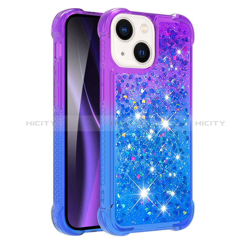 Silikon Hülle Handyhülle Gummi Schutzhülle Flexible Tasche Bling-Bling S02 für Apple iPhone 15 Plus Violett Plus