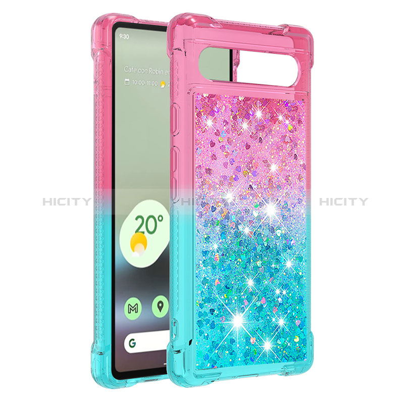 Silikon Hülle Handyhülle Gummi Schutzhülle Flexible Tasche Bling-Bling S02 für Google Pixel 7a 5G Rosa