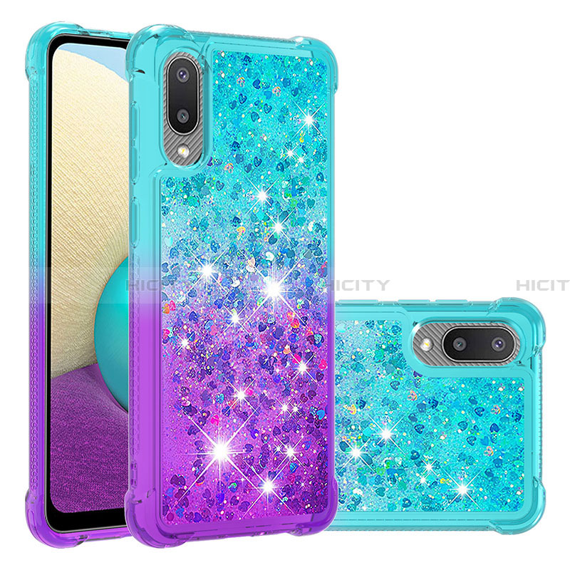 Silikon Hülle Handyhülle Gummi Schutzhülle Flexible Tasche Bling-Bling S02 für Samsung Galaxy A02 Hellblau