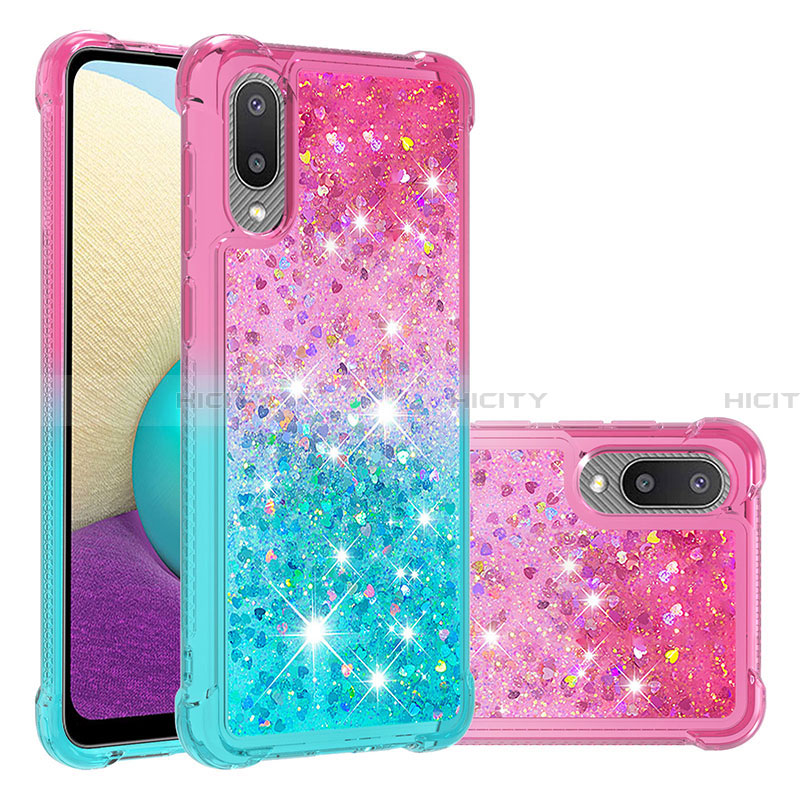 Silikon Hülle Handyhülle Gummi Schutzhülle Flexible Tasche Bling-Bling S02 für Samsung Galaxy A02 Rosa