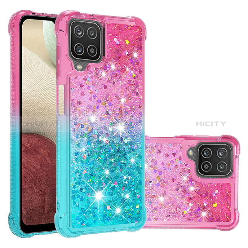 Silikon Hülle Handyhülle Gummi Schutzhülle Flexible Tasche Bling-Bling S02 für Samsung Galaxy A12 Rosa