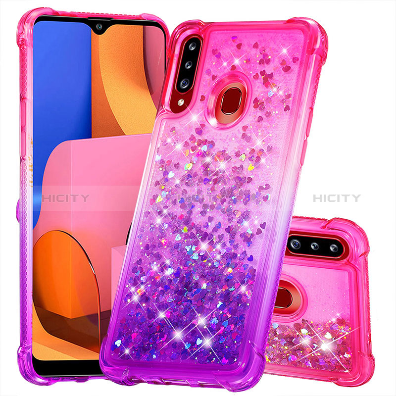 Silikon Hülle Handyhülle Gummi Schutzhülle Flexible Tasche Bling-Bling S02 für Samsung Galaxy A20s Pink