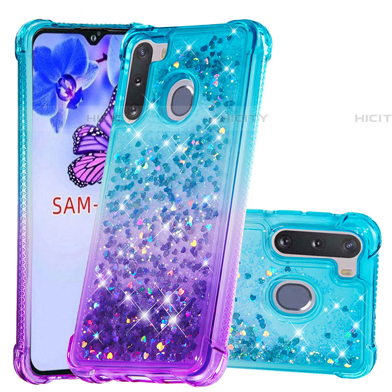 Silikon Hülle Handyhülle Gummi Schutzhülle Flexible Tasche Bling-Bling S02 für Samsung Galaxy A21 European Hellblau Plus