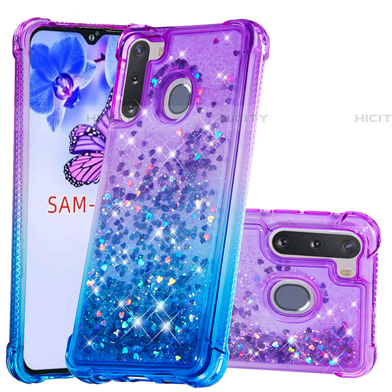 Silikon Hülle Handyhülle Gummi Schutzhülle Flexible Tasche Bling-Bling S02 für Samsung Galaxy A21 European Violett