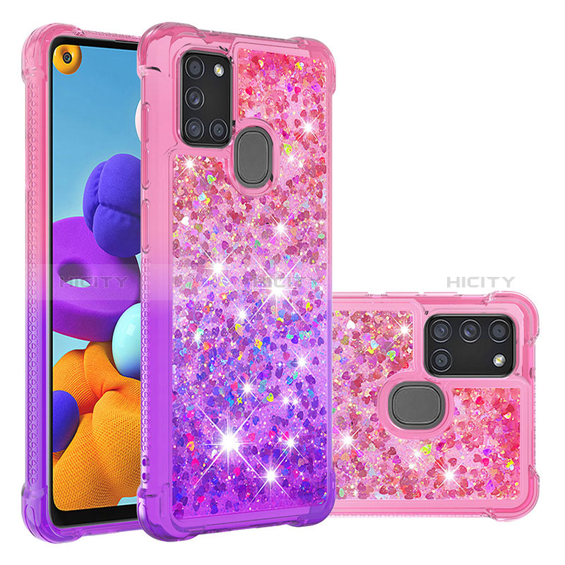 Silikon Hülle Handyhülle Gummi Schutzhülle Flexible Tasche Bling-Bling S02 für Samsung Galaxy A21s Pink