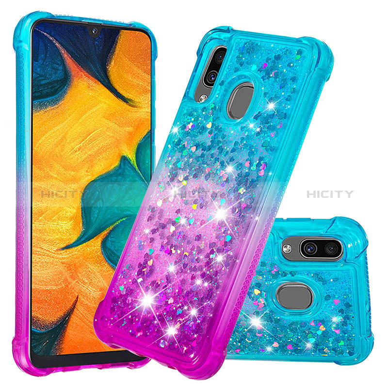 Silikon Hülle Handyhülle Gummi Schutzhülle Flexible Tasche Bling-Bling S02 für Samsung Galaxy A30 Hellblau