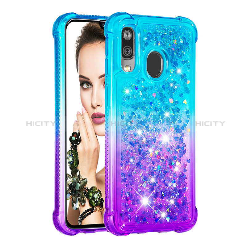 Silikon Hülle Handyhülle Gummi Schutzhülle Flexible Tasche Bling-Bling S02 für Samsung Galaxy A40 Hellblau