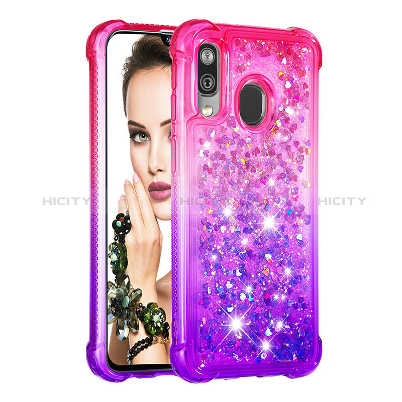 Silikon Hülle Handyhülle Gummi Schutzhülle Flexible Tasche Bling-Bling S02 für Samsung Galaxy A40 Pink