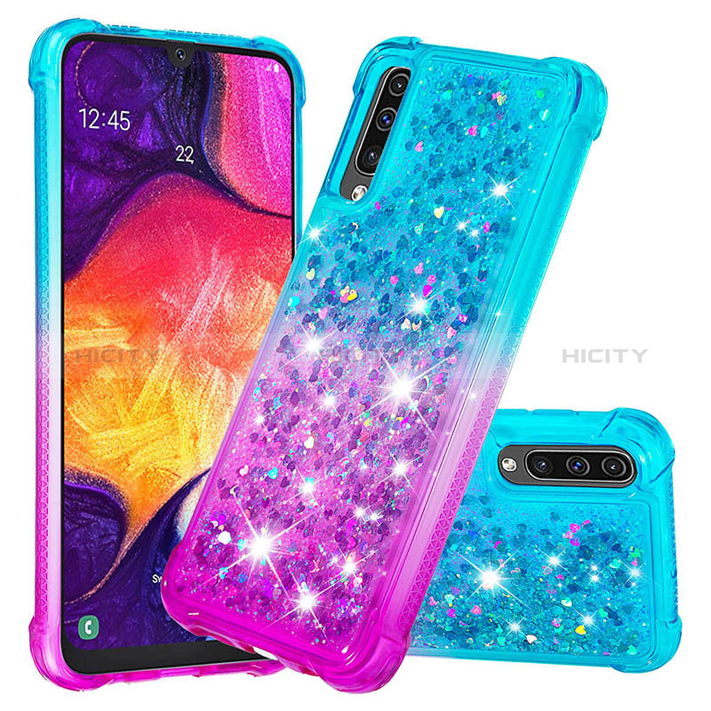 Silikon Hülle Handyhülle Gummi Schutzhülle Flexible Tasche Bling-Bling S02 für Samsung Galaxy A50S Hellblau