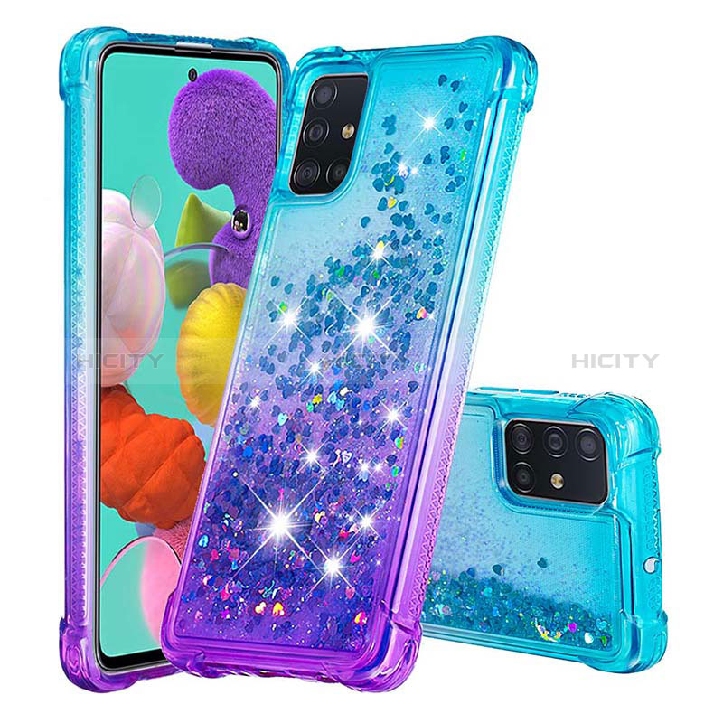 Silikon Hülle Handyhülle Gummi Schutzhülle Flexible Tasche Bling-Bling S02 für Samsung Galaxy A51 4G Hellblau