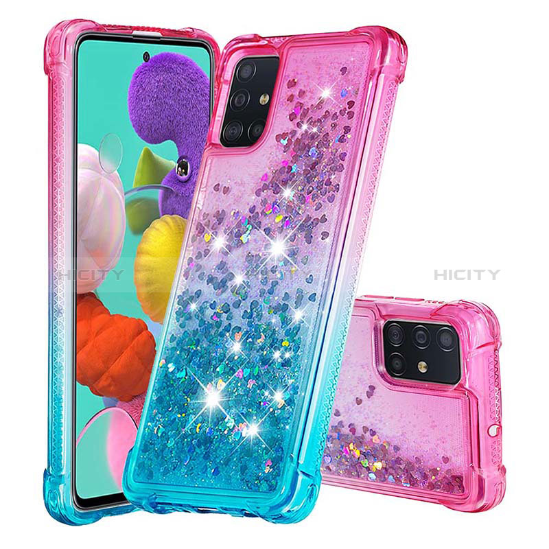 Silikon Hülle Handyhülle Gummi Schutzhülle Flexible Tasche Bling-Bling S02 für Samsung Galaxy A51 5G Rosa