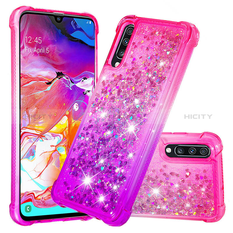 Silikon Hülle Handyhülle Gummi Schutzhülle Flexible Tasche Bling-Bling S02 für Samsung Galaxy A70 Pink