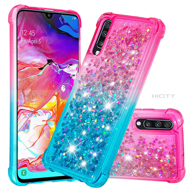 Silikon Hülle Handyhülle Gummi Schutzhülle Flexible Tasche Bling-Bling S02 für Samsung Galaxy A70 Rosa