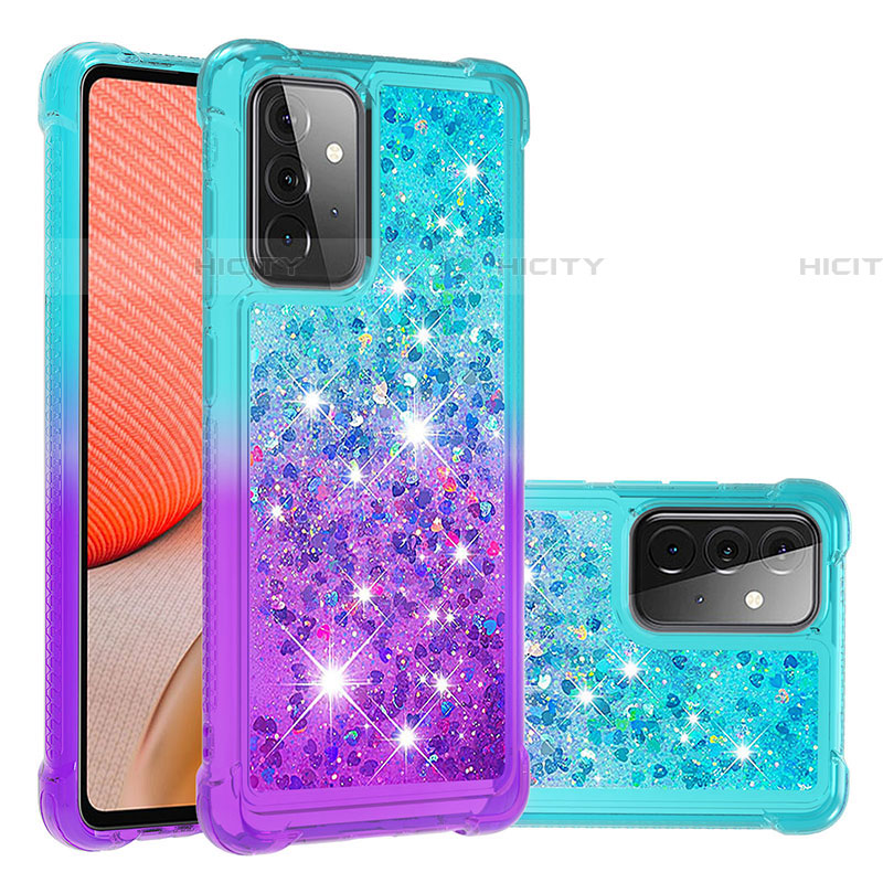 Silikon Hülle Handyhülle Gummi Schutzhülle Flexible Tasche Bling-Bling S02 für Samsung Galaxy A72 4G Hellblau Plus