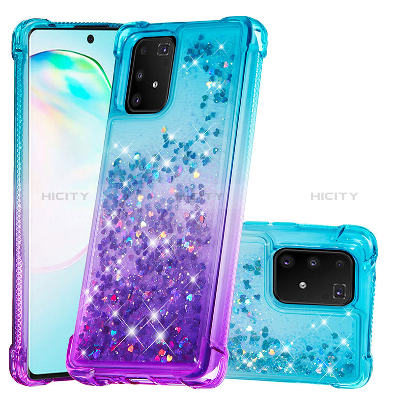 Silikon Hülle Handyhülle Gummi Schutzhülle Flexible Tasche Bling-Bling S02 für Samsung Galaxy A91 Hellblau