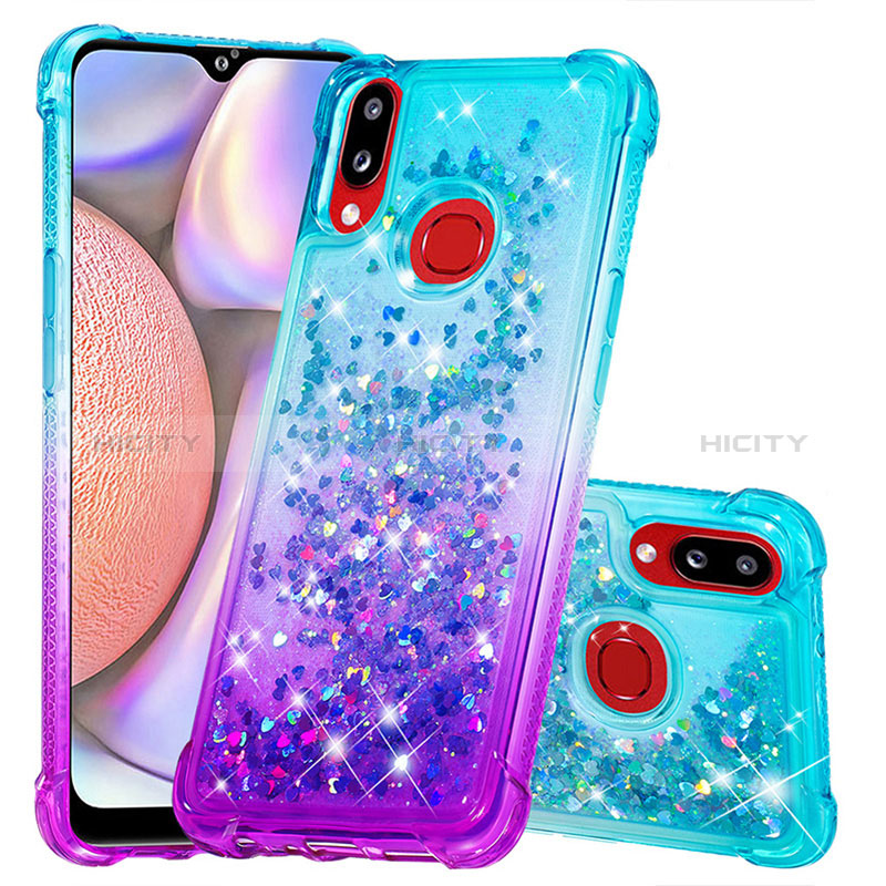 Silikon Hülle Handyhülle Gummi Schutzhülle Flexible Tasche Bling-Bling S02 für Samsung Galaxy M01s Hellblau Plus