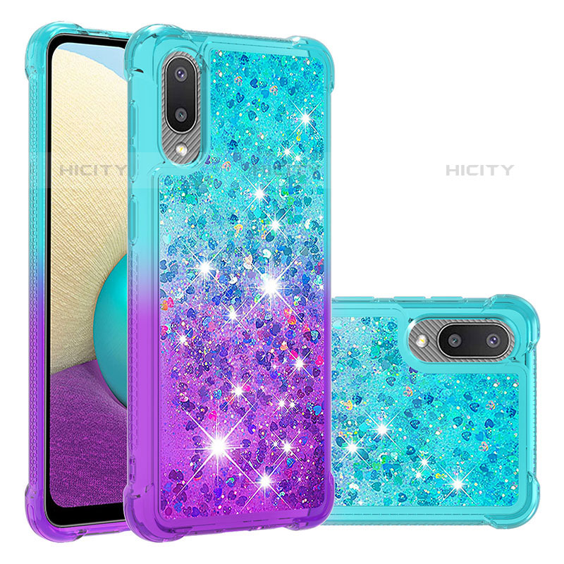 Silikon Hülle Handyhülle Gummi Schutzhülle Flexible Tasche Bling-Bling S02 für Samsung Galaxy M02 Hellblau Plus