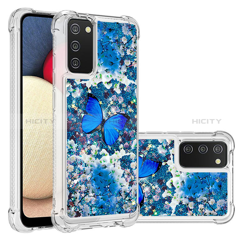 Silikon Hülle Handyhülle Gummi Schutzhülle Flexible Tasche Bling-Bling S03 für Samsung Galaxy A02s Blau