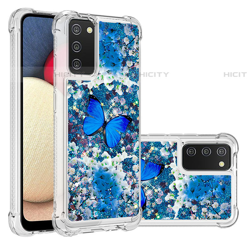 Silikon Hülle Handyhülle Gummi Schutzhülle Flexible Tasche Bling-Bling S03 für Samsung Galaxy A03s Blau