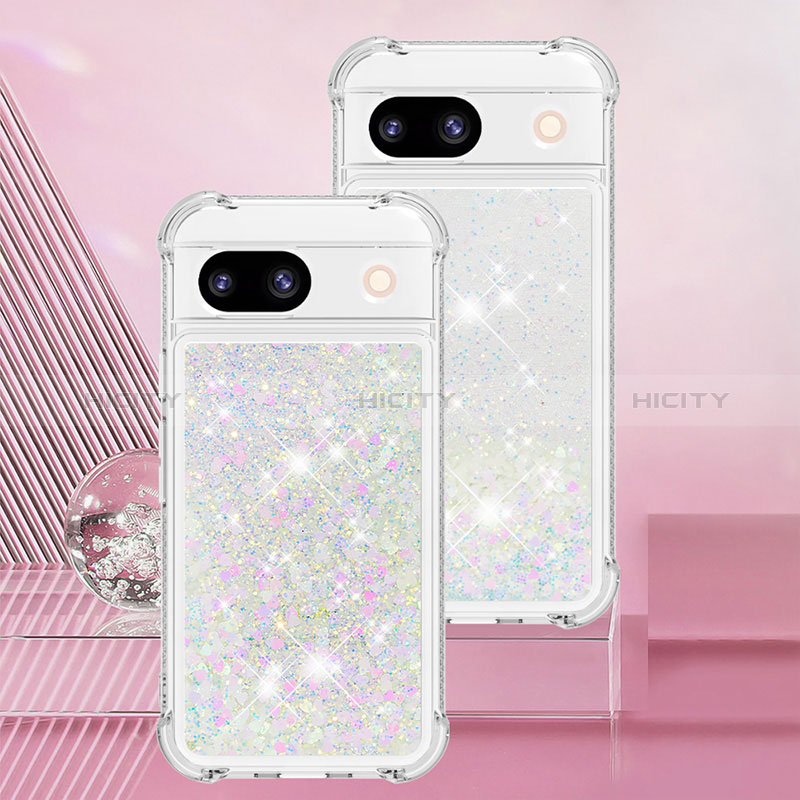 Silikon Hülle Handyhülle Gummi Schutzhülle Flexible Tasche Bling-Bling YB3 für Google Pixel 8a 5G Silber Plus