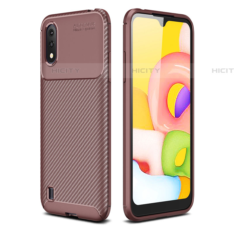 Silikon Hülle Handyhülle Gummi Schutzhülle Flexible Tasche Köper für Samsung Galaxy A01 SM-A015 Braun Plus