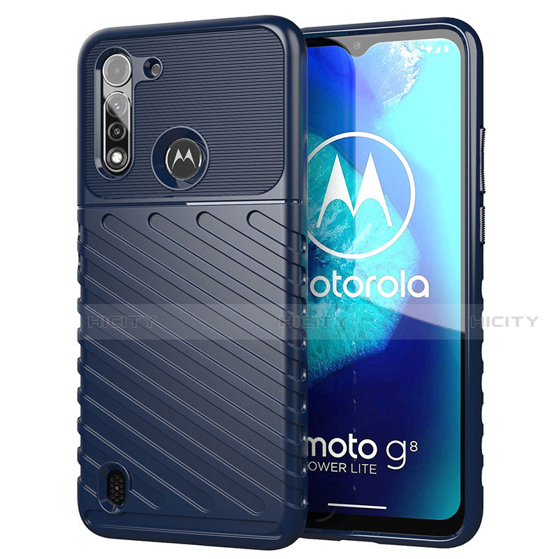 Silikon Hülle Handyhülle Gummi Schutzhülle Flexible Tasche Köper S01 für Motorola Moto G8 Power Lite Blau