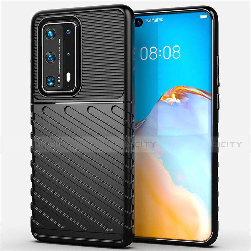 Silikon Hülle Handyhülle Gummi Schutzhülle Flexible Tasche Line C01 für Huawei P40 Pro+ Plus Schwarz