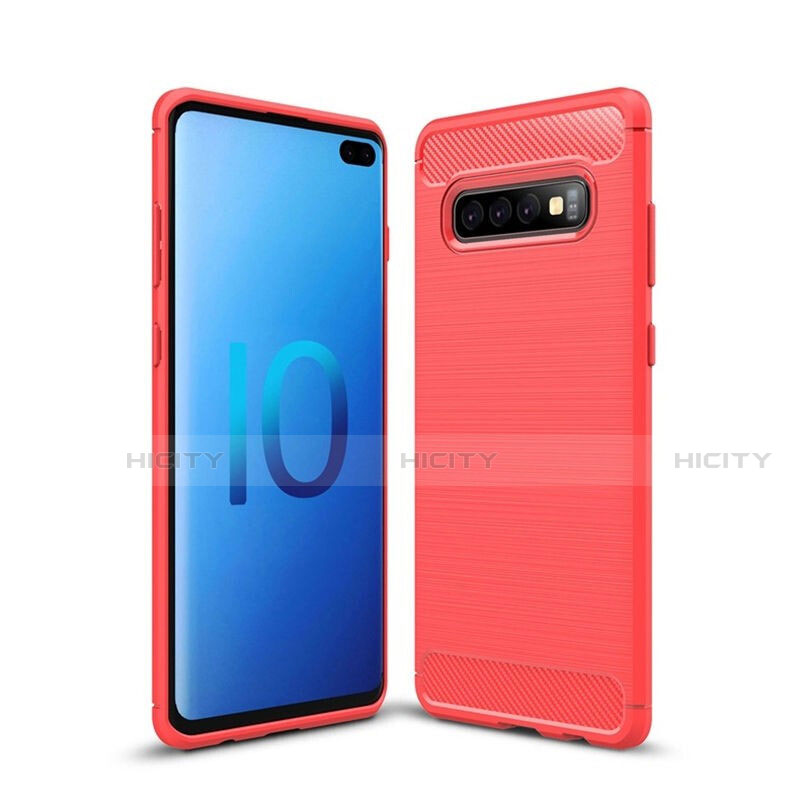 Silikon Hülle Handyhülle Gummi Schutzhülle Flexible Tasche Line C01 für Samsung Galaxy S10 Plus Rot