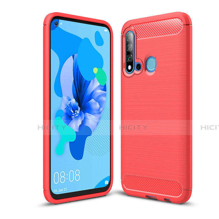 Silikon Hülle Handyhülle Gummi Schutzhülle Flexible Tasche Line C02 für Huawei Nova 5i Rot