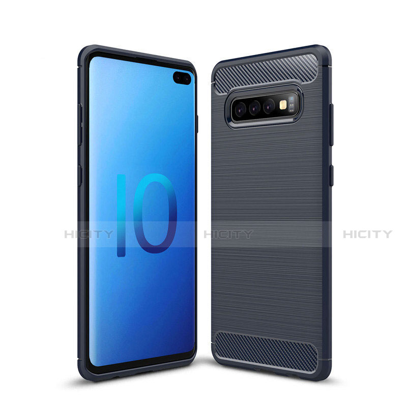 Silikon Hülle Handyhülle Gummi Schutzhülle Flexible Tasche Line C03 für Samsung Galaxy S10 Plus Blau