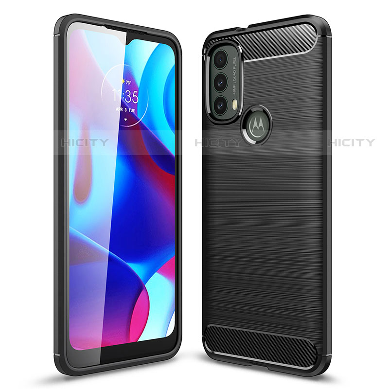 Silikon Hülle Handyhülle Gummi Schutzhülle Flexible Tasche Line für Motorola Moto E40 Schwarz Plus