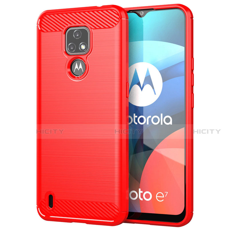 Silikon Hülle Handyhülle Gummi Schutzhülle Flexible Tasche Line für Motorola Moto E7 (2020) Rot