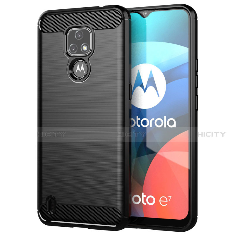 Silikon Hülle Handyhülle Gummi Schutzhülle Flexible Tasche Line für Motorola Moto E7 (2020) Schwarz