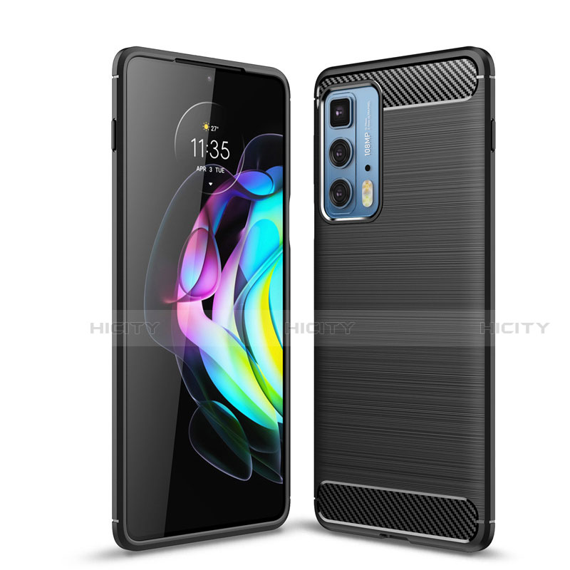 Silikon Hülle Handyhülle Gummi Schutzhülle Flexible Tasche Line für Motorola Moto Edge 20 Pro 5G Schwarz