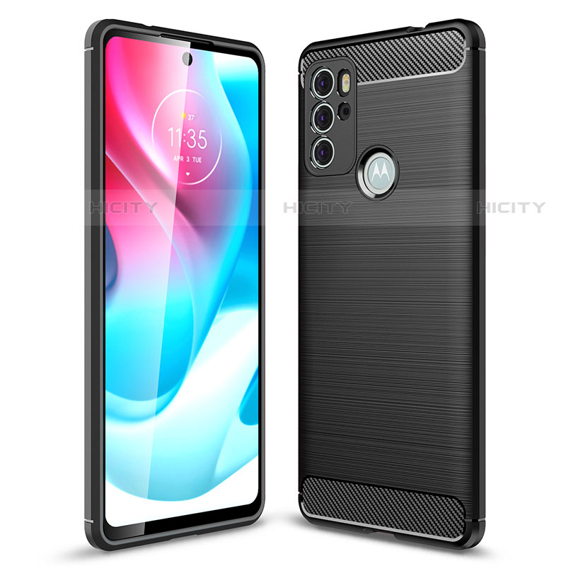 Silikon Hülle Handyhülle Gummi Schutzhülle Flexible Tasche Line für Motorola Moto G60s Schwarz