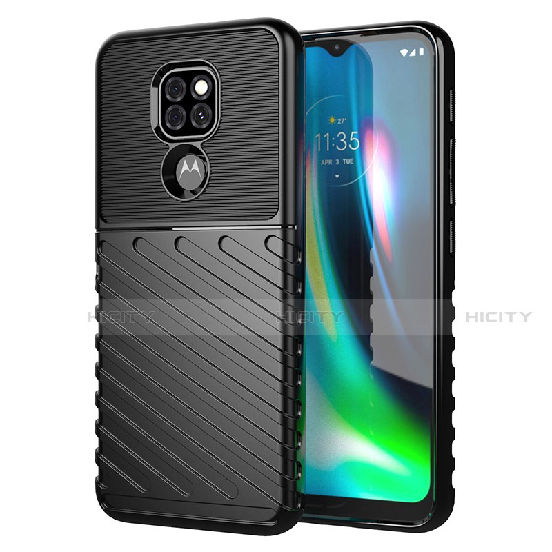 Silikon Hülle Handyhülle Gummi Schutzhülle Flexible Tasche Line für Motorola Moto G9 Play Schwarz Plus