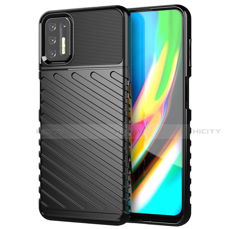 Silikon Hülle Handyhülle Gummi Schutzhülle Flexible Tasche Line für Motorola Moto G9 Plus Schwarz